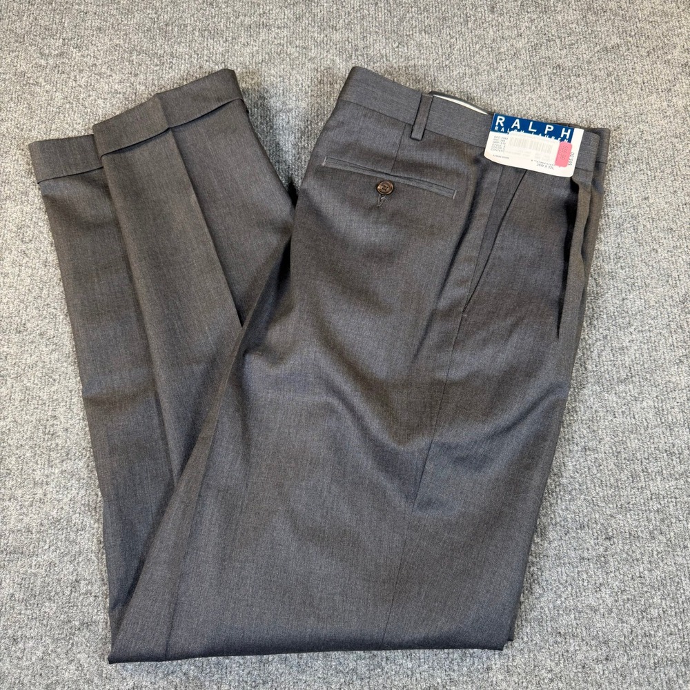 Ralph‎ Lauren Mens 36x32 Gray 100% Wool Pleated Cuffed Dress Pants NWT 3145